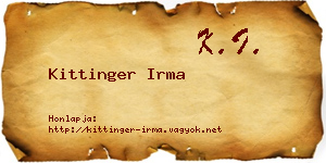 Kittinger Irma névjegykártya